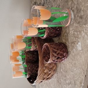 VINTAGE 🌷 Tulip H J Stotter Tumbler BoHo Wicker Patio ENTERTAINING Serving set